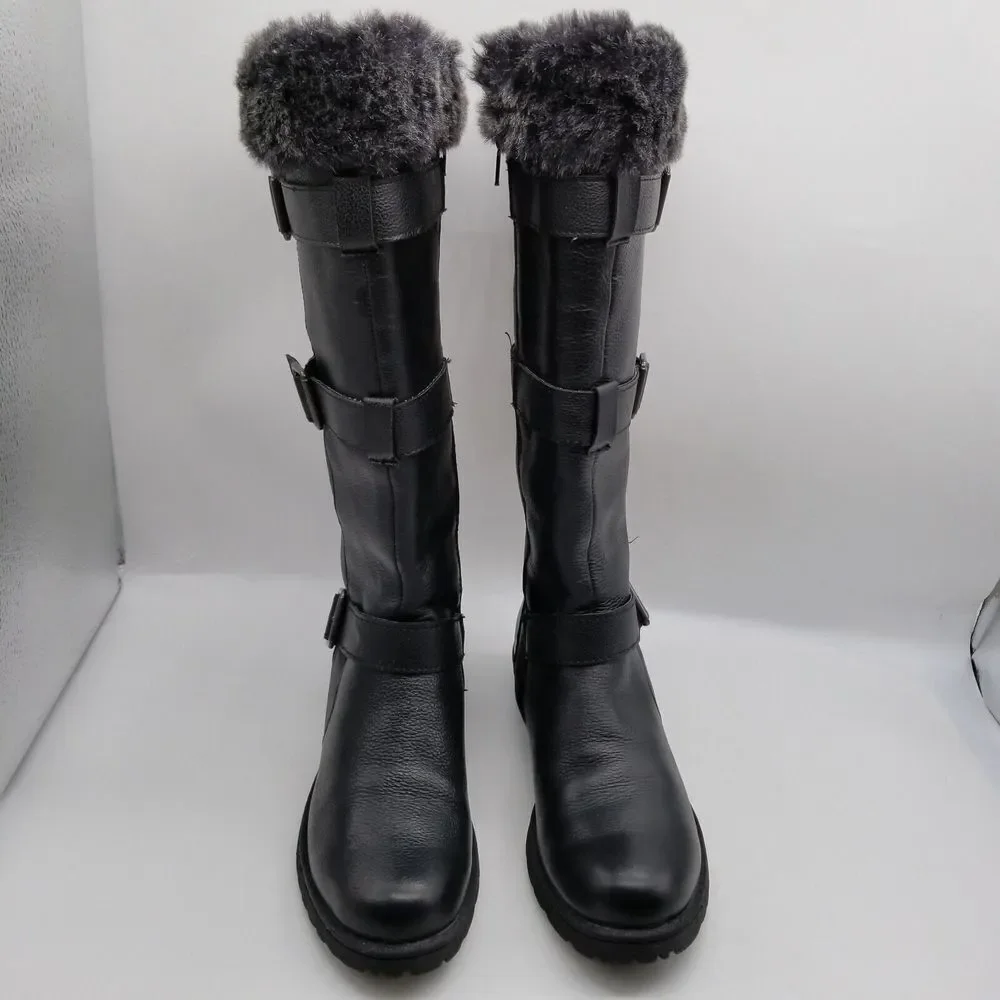 b.o.c. Women Juvelen Tall Boots Size 6.5‎ Leather Faux Fur Black